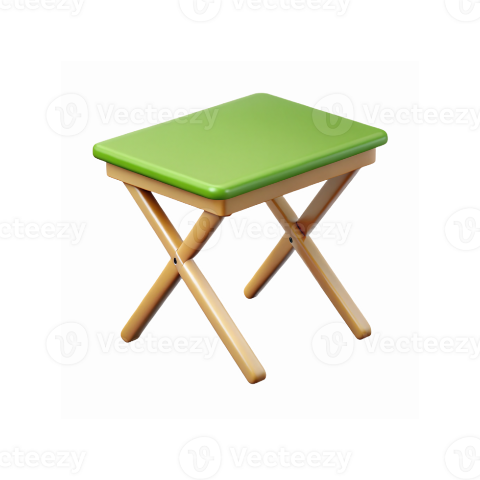Simple Wooden Folding Stool with Green Top for Home Indoor and Outdoor Portable Seating png
