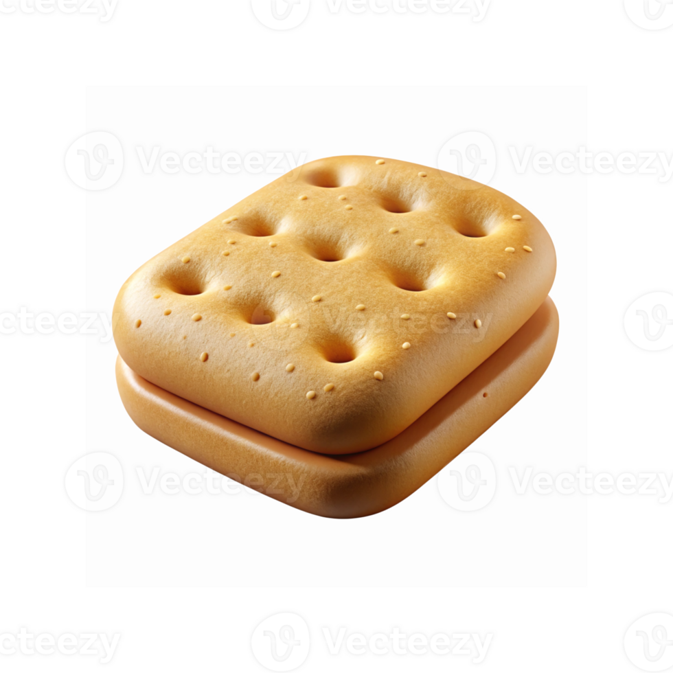 Golden Baked Square Sandwich Biscuit with Textured Surface and Perforations on Transparent Background png