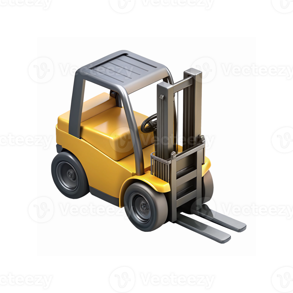 Yellow Industrial Forklift with Steel Forks and Transparent Background for Warehouse and Logistics Use png