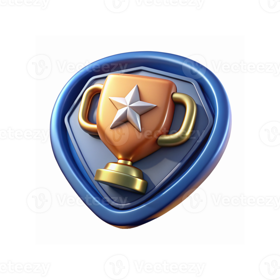 Golden Trophy With Star Emblem Inside Blue Shield Design for Awards and Achievements Recognition png