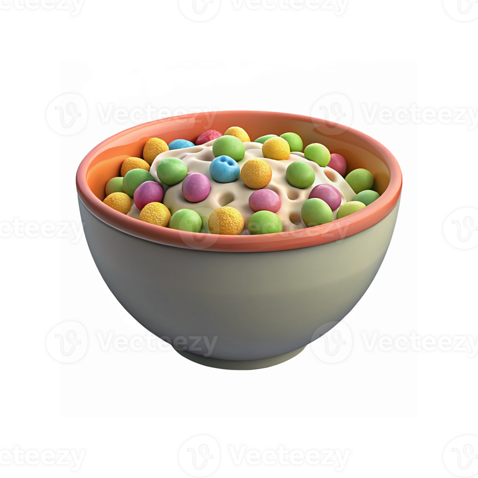 Creamy Dessert Bowl Topped With Multicolored Candy Spheres in White and Orange Dish on Transparent png