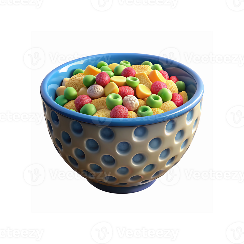 Bright Multicolored Cereal Bowl with Geometric Textured Blue Dotted Design and Vibrant Shapes png