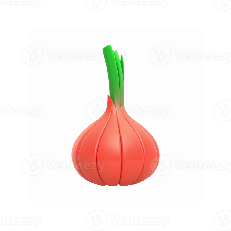 3D Red Onion Illustration with Green Stem for Cooking Graphics and Food Design on Transparent Background png