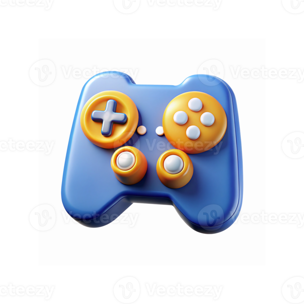 Blue Game Controller with Orange Buttons 3D Illustration for Gaming Applications and Technology Designs png