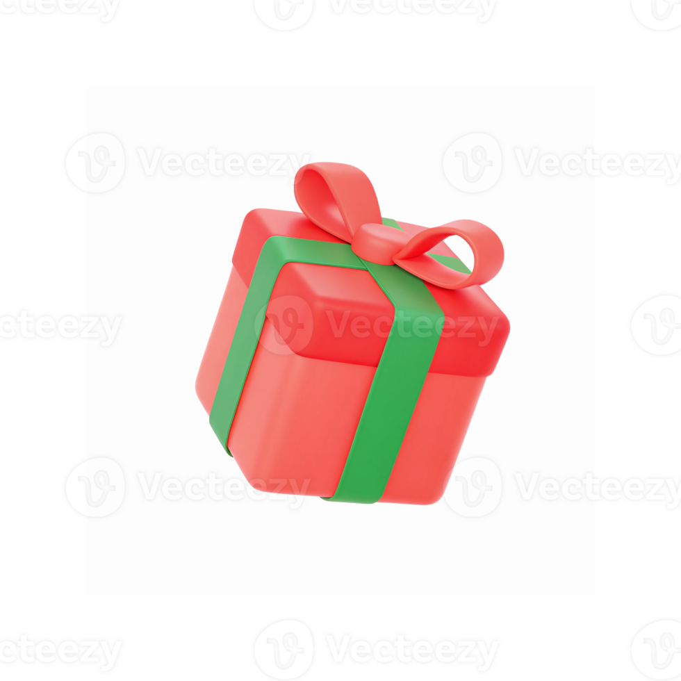 Red Gift Box Wrapped in Green Ribbon with Decorative Bow for Celebrations and Holidays png