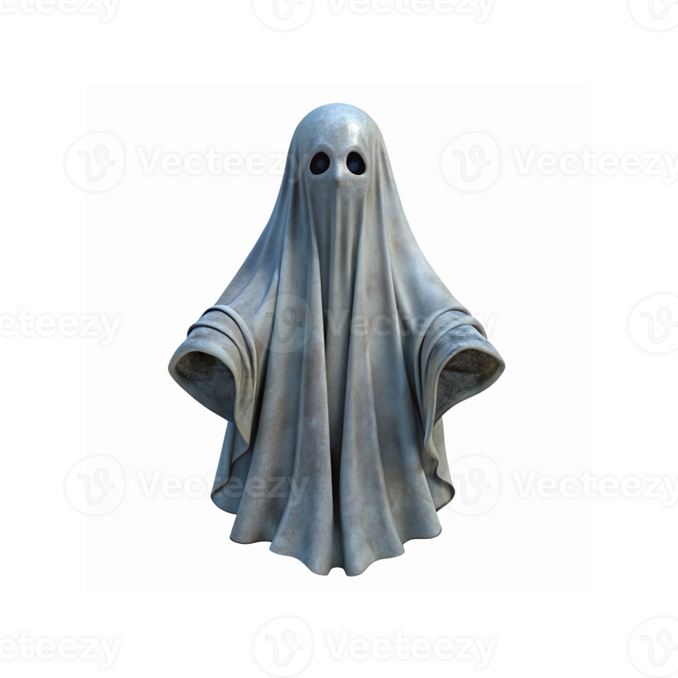 Spooky Draped Ghost Figure with Eye Holes in Distressed White Fabric on Transparent Background png
