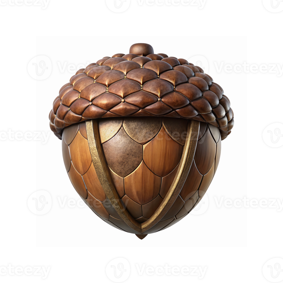 Wooden Acorn Shaped Design with Detailed Brown Texture and Golden Accents on Transparent Background png
