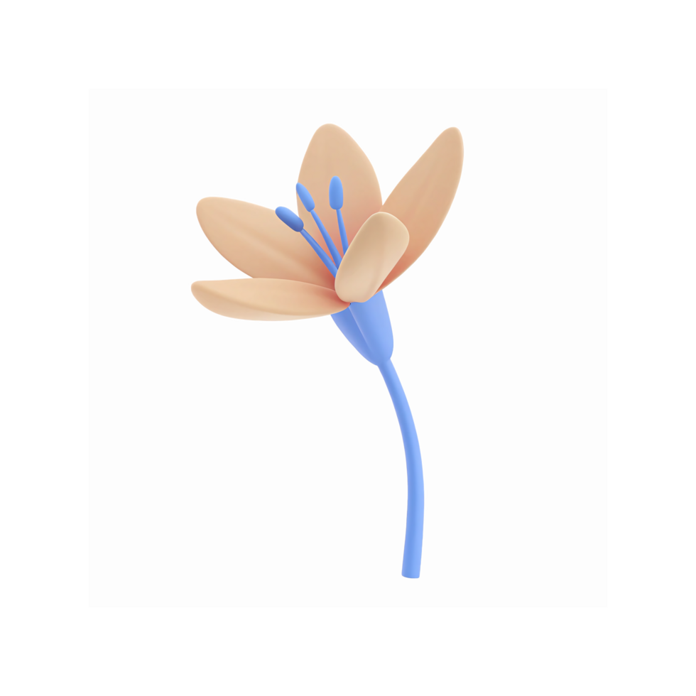 Abstract Peach Petals Flower Illustration with Blue Stem and Pistil on Transparent Background png