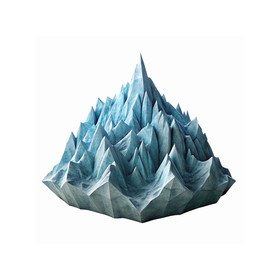 Abstract Geometric Ice Mountain with Sharp Peaks in Blue Tones on Transparent Background png