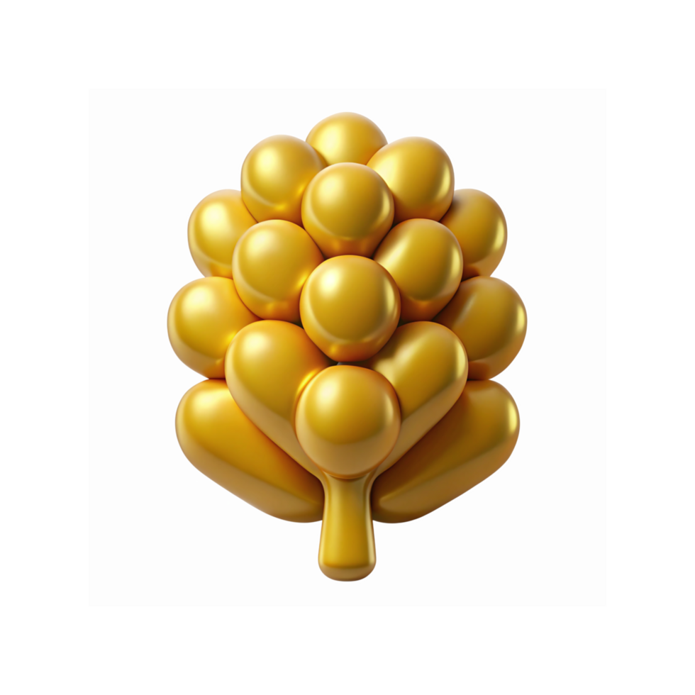 Golden Abstract Tree Shape with Rounded Bubbles and Smooth Metallic Texture for Design Elements png