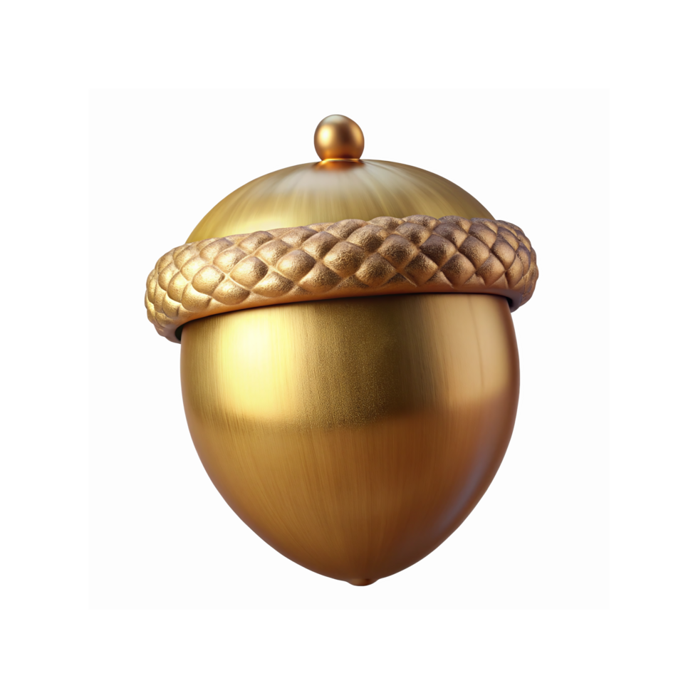 Golden Acorn Closeup with Intricate Metallic Texture and Smooth Polished Surface for Decoration png