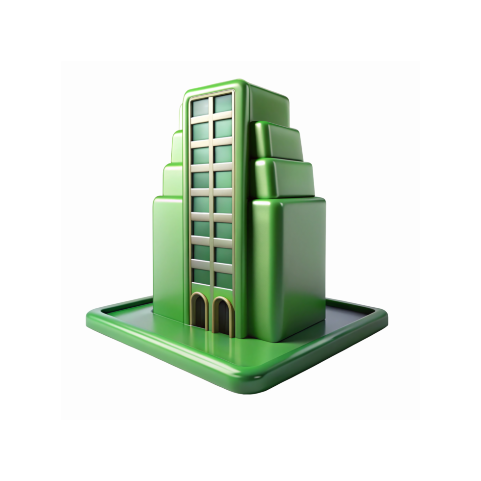 Green Modern Skyscraper Icon with Glass Window Details and Geometric Rounded Design for Business Graphics png