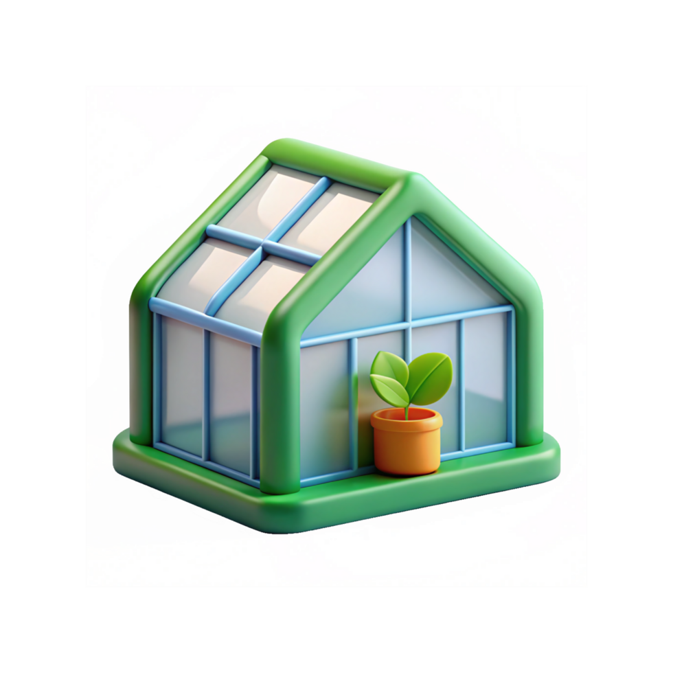 Small Greenhouse Illustration with Potted Plant and Green Frames Representing Gardening Concept png