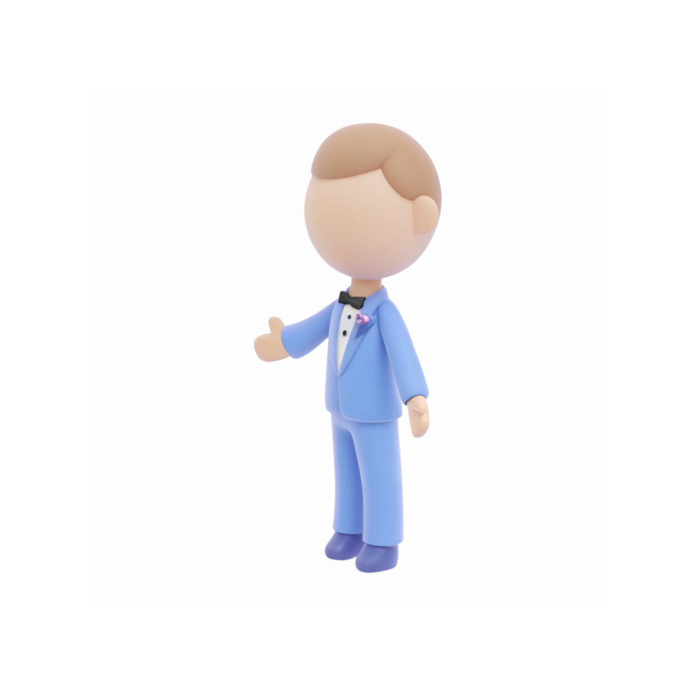 Cartoon Character in Light Blue Suit with Bow Tie Gesture on Transparent Background png