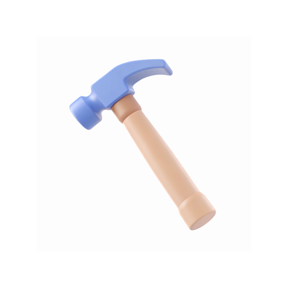 Blue Plastic Toy Hammer with Beige Handle for Kids Learning Activities and Play on White Background png