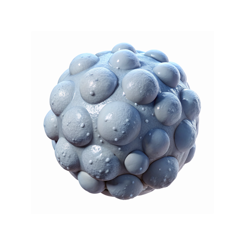 Blue Spherical Textured Molecule with Bumps and Smooth Surface Depicting Science and Biology Concepts png
