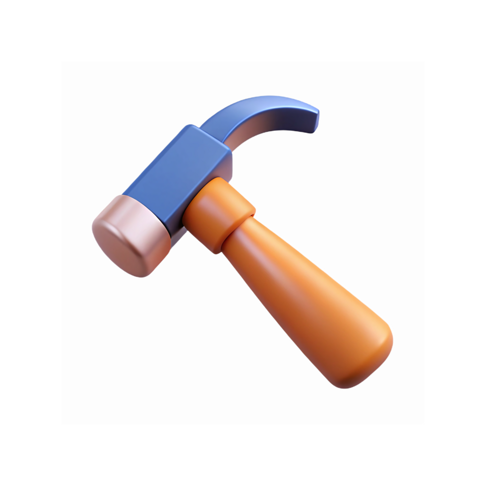 Blue Metal Hammer with Orange Wooden Handle on Transparent Background for Tools and Construction png