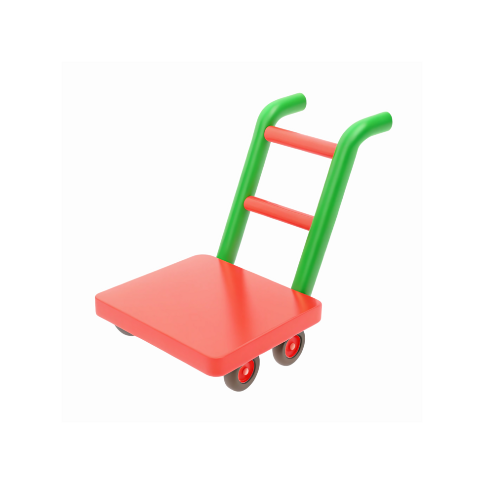 Red and Green Hand Trolley for Heavy Lifting with Wheels and Minimalist Design on Transparent Background png