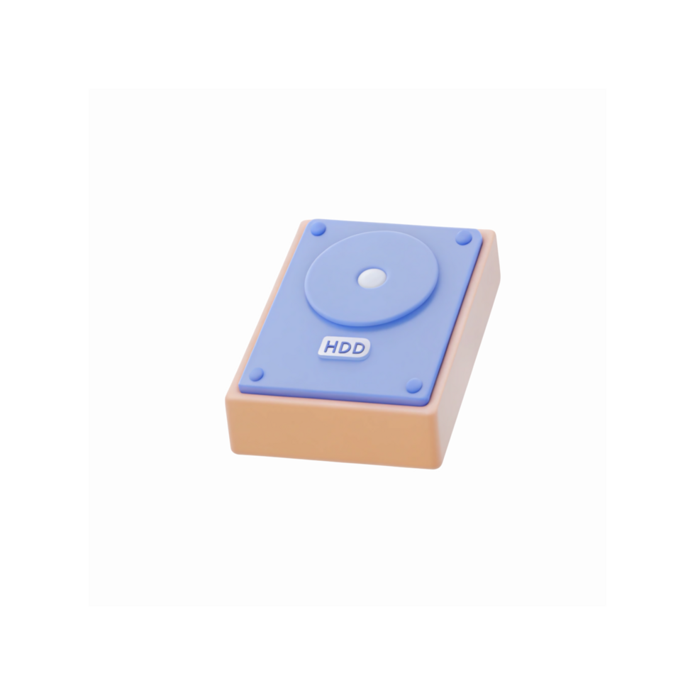 3D Rendered Blue and Beige Hard Disk Drive Icon with Minimal Design and Transparent Background png