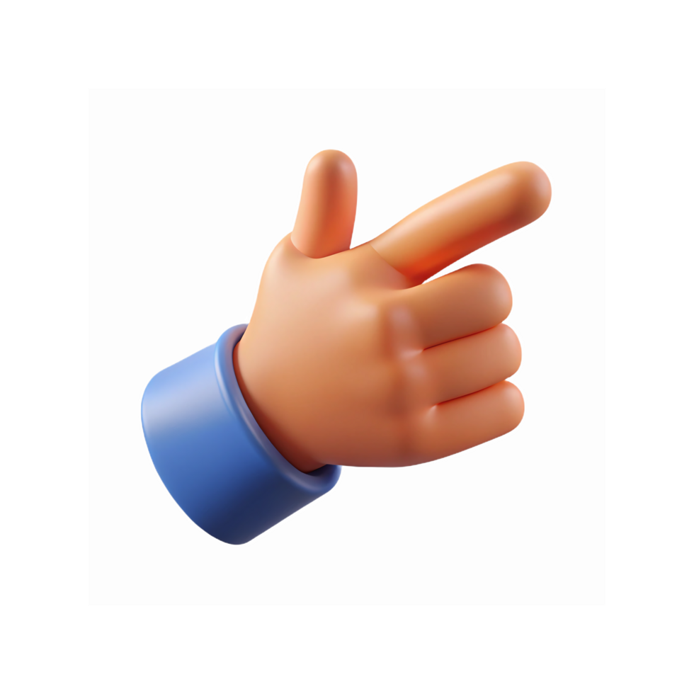 3D Cartoon Hand Pointing Gesture with Blue Sleeve on Transparent Background for Digital Design Use png