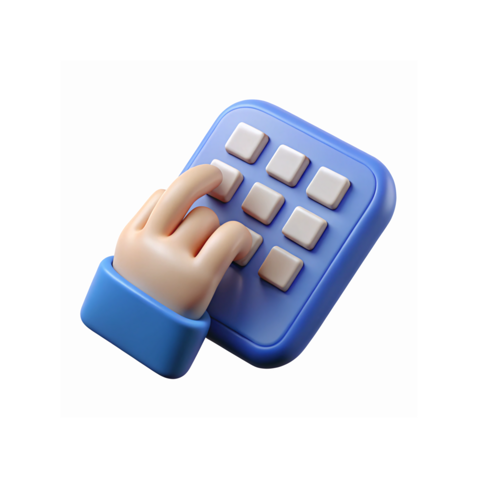 3D Illustration of Hand Pressing Keypad with Blue and White Design for Technology and Security Concept png