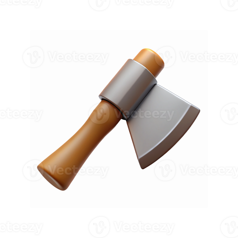 3D Illustration of Modern Metal Axe with Wooden Handle for Tools and Outdoors Concepts on Transparent Background png