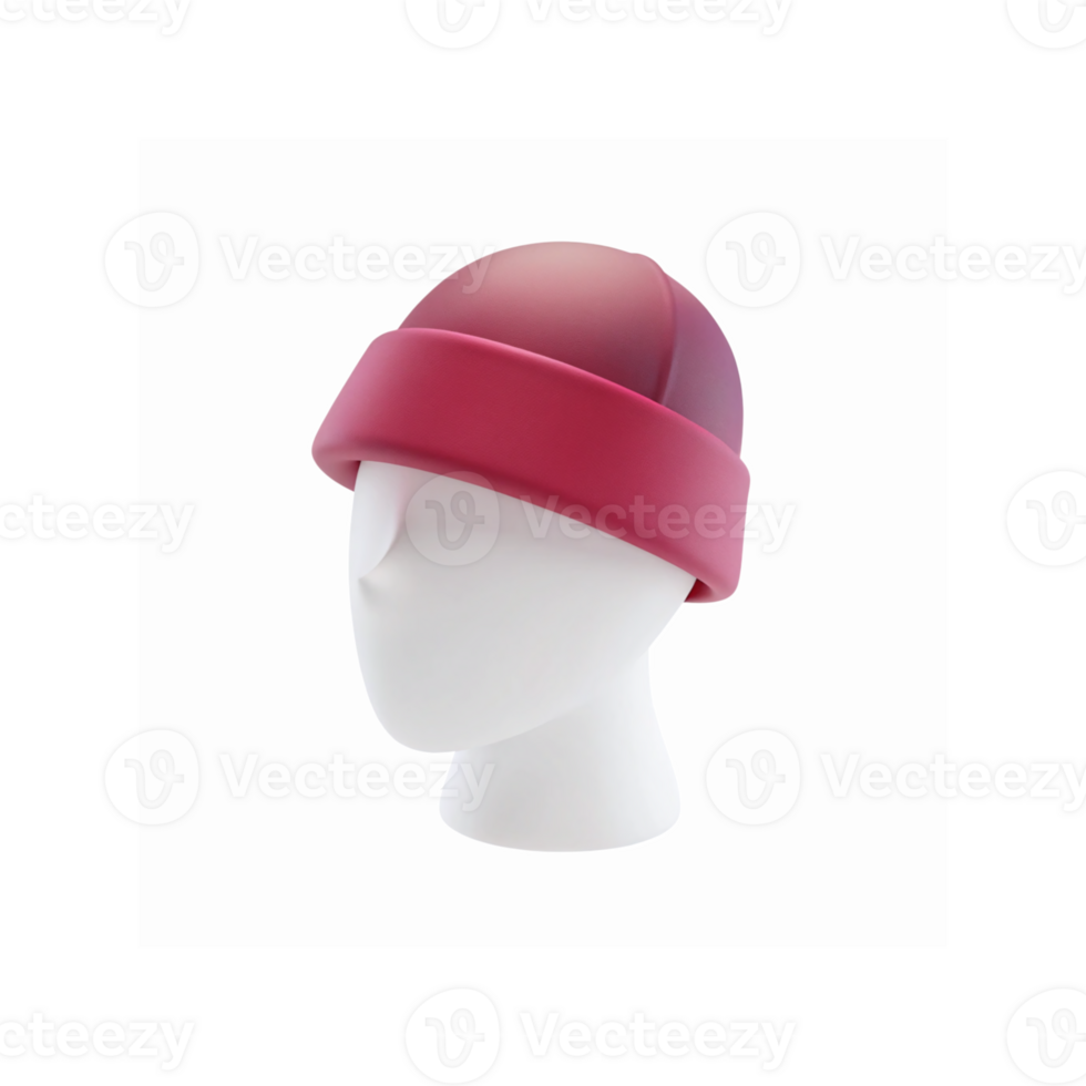 Minimalist White Mannequin Head Displaying Solid Pink Beanie Hat Side View on Transparent Background png