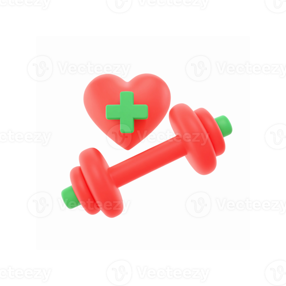 Red Heart With Green Medical Cross And Dumbbell Symbolizing Health Fitness And Wellness png