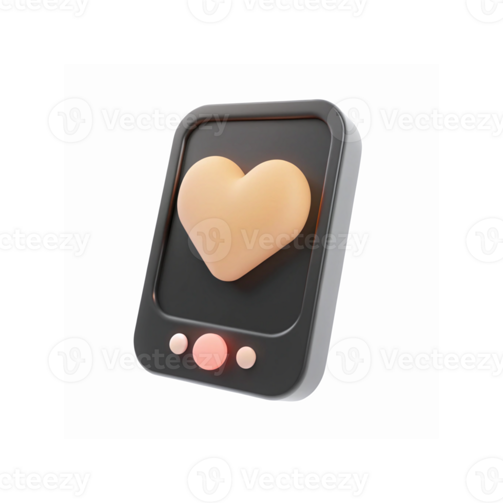 3D Black Mobile Interface with Glowing Heart Icon for Love Apps and Dating Platforms Graphics png