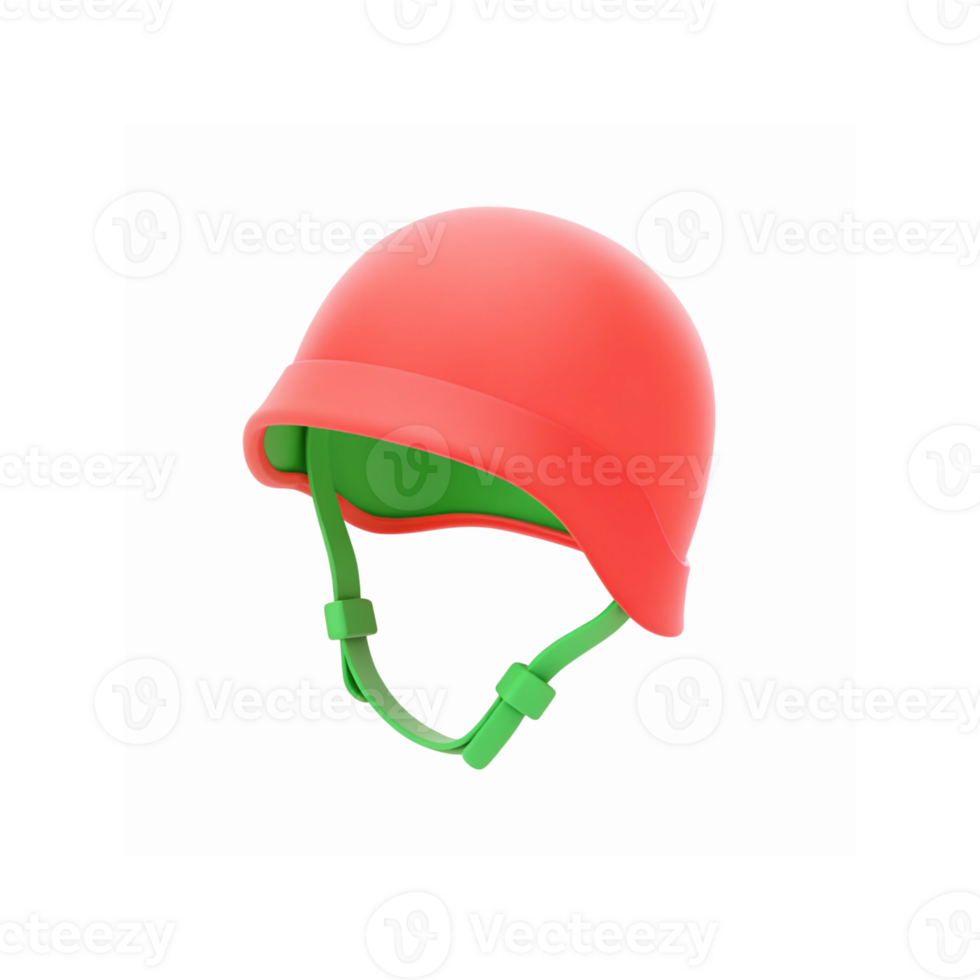 Bright Red Protective Helmet with Green Straps for Sporting Safety and Outdoor Activity Gear png
