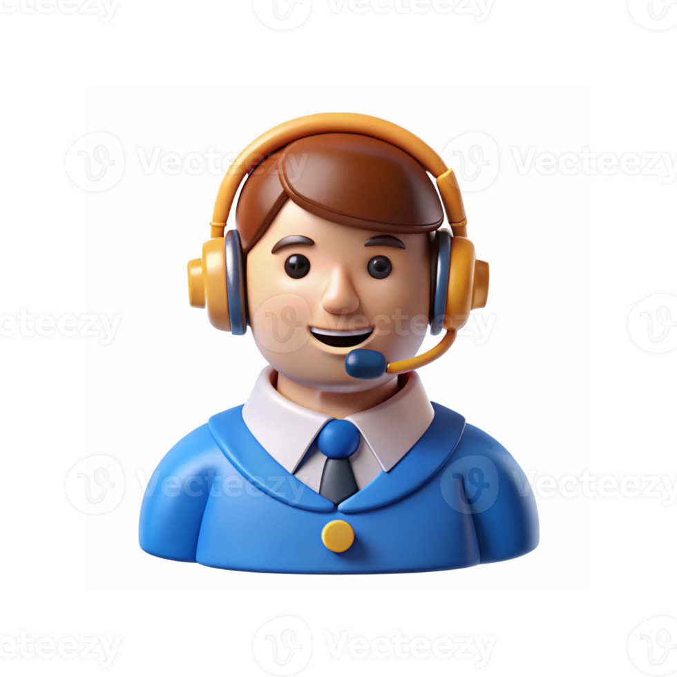 3D Illustration of Customer Service Representative in Blue Uniform with Headset for Support Concepts png