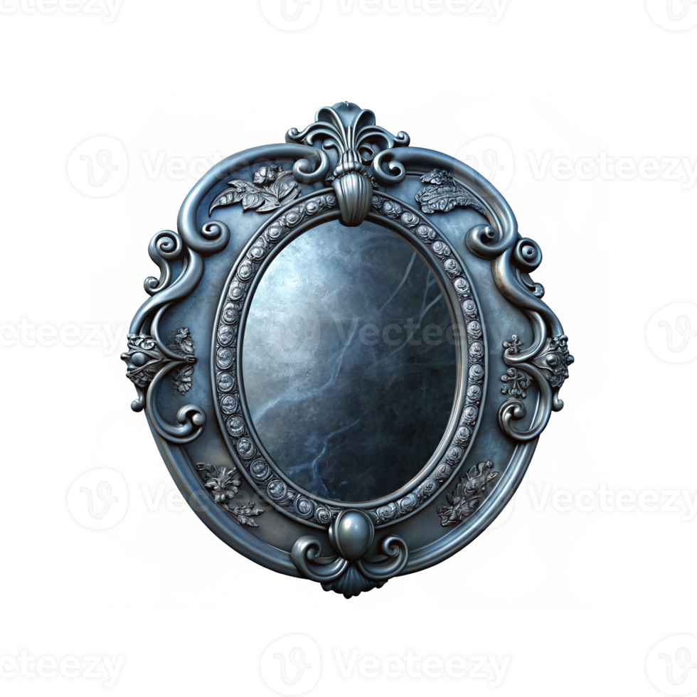 Antique Ornate Silver Oval Mirror With Intricate Floral And Scrollwork Design On Transparent Background png
