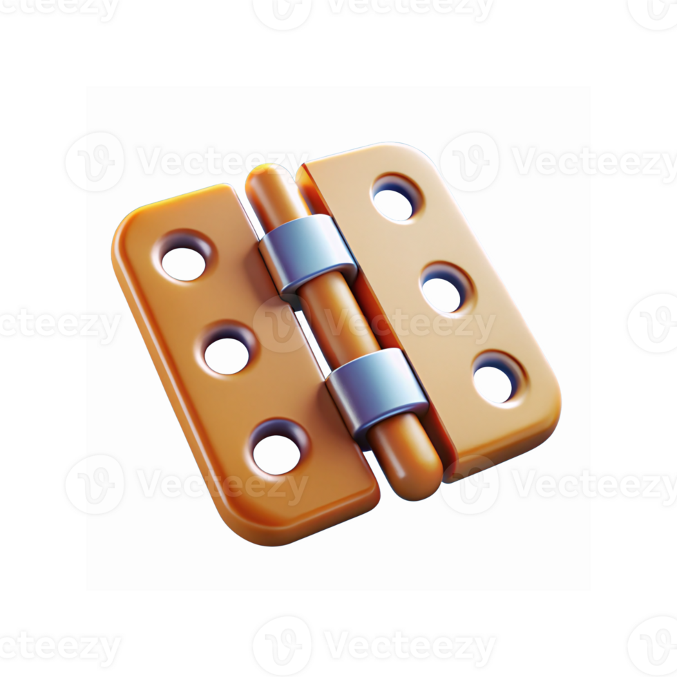 Golden Metallic Door Hinge with Polished Silver Pin and Four Screw Holes on Transparent Background png