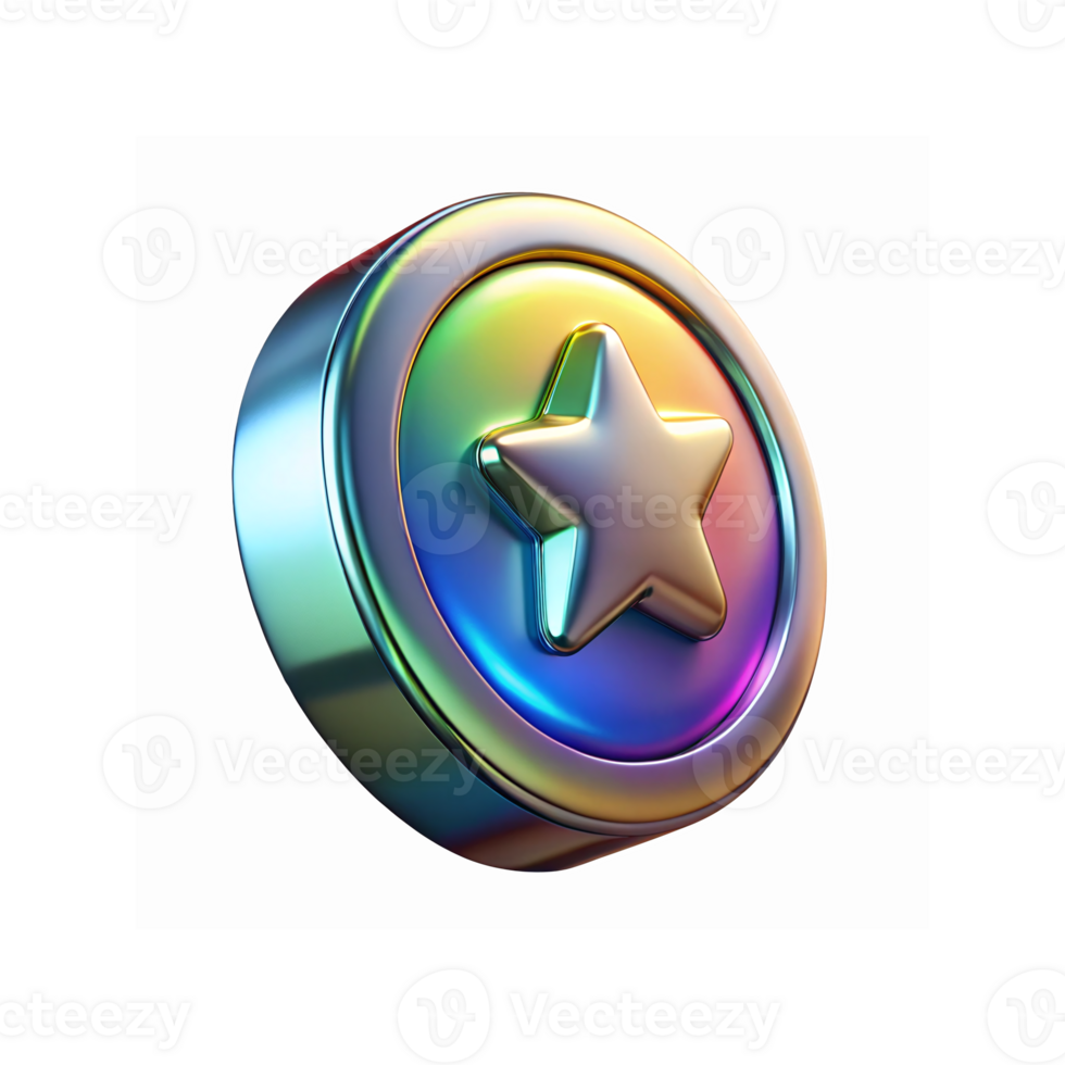 Shiny Metallic Rainbow Star Coin Icon for Gaming Rewards and Digital Achievements png