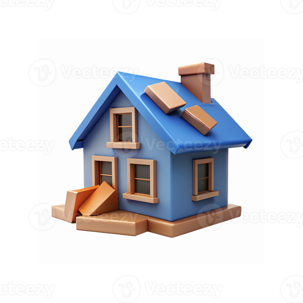 Blue Cartoon Style House With Brown Roof And Windows Depicting Real Estate Icons On Transparent Background png