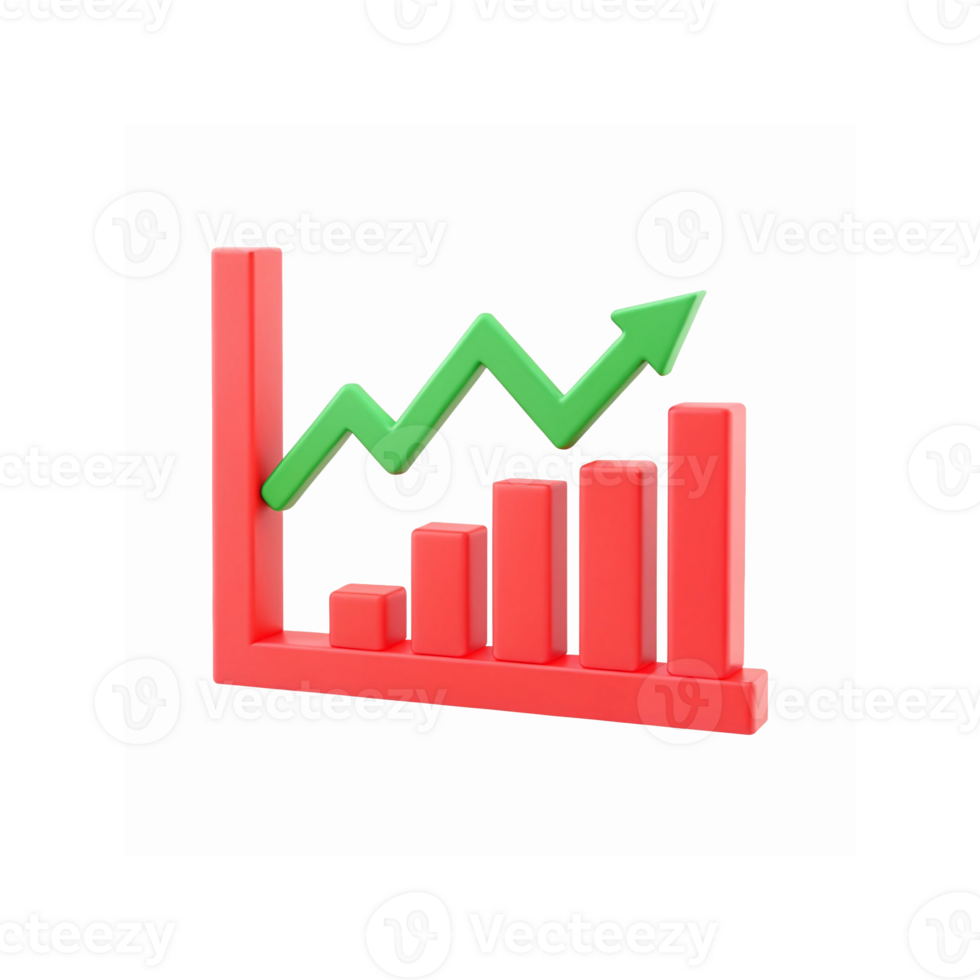 Rising Business Graph with Red Bar Chart and Green Upward Arrow Indicating Growth and Success png