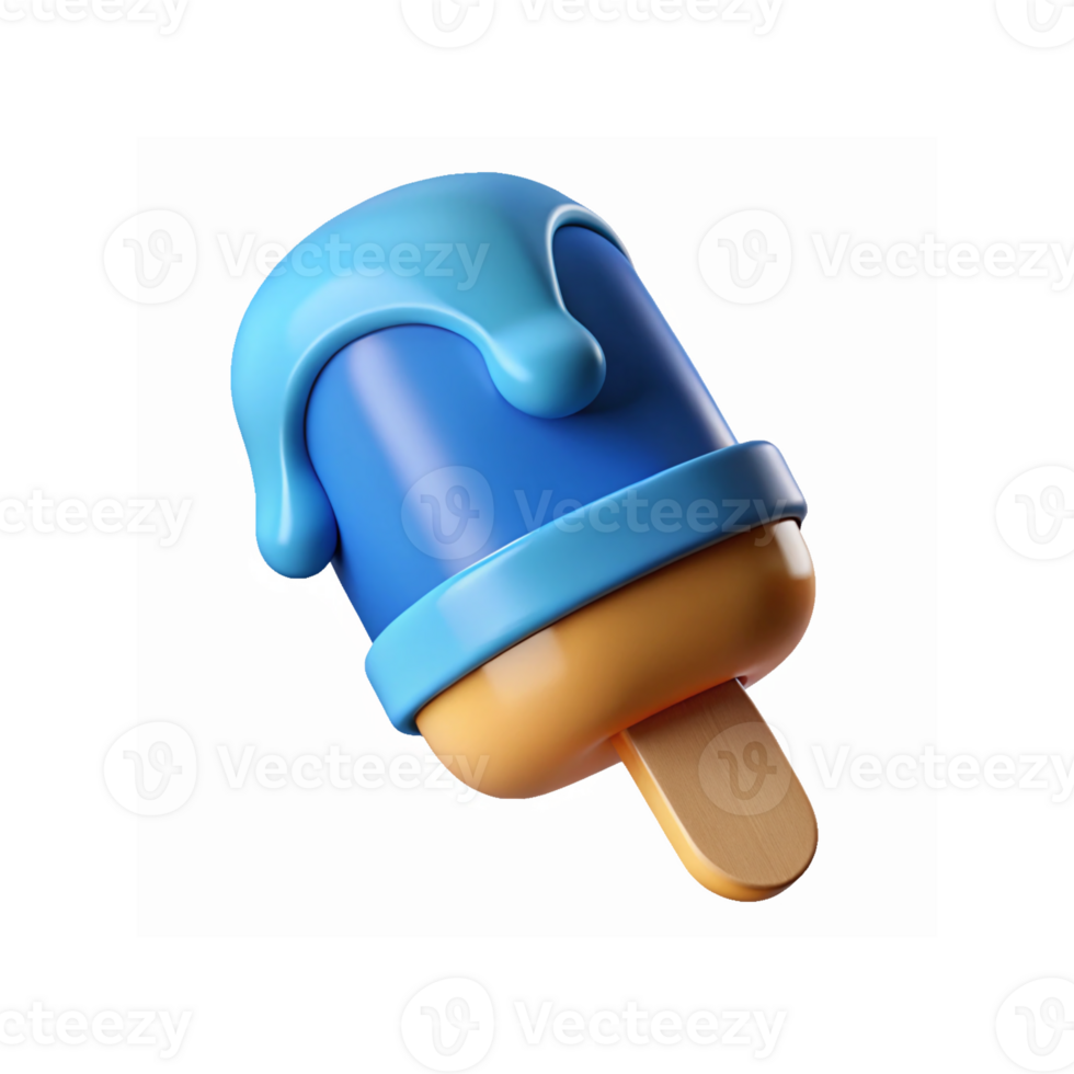 Blue and Tan Ice Cream Popsicle with Dripping Topping on Wooden Stick for Dessert and Summer Concepts png