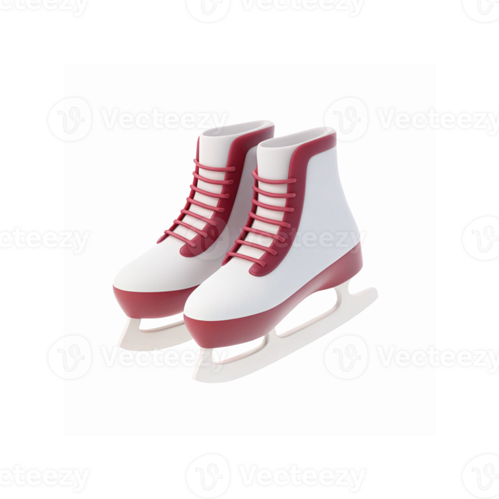 White Ice Skates With Red Laces and Trim for Winter Sports and Ice Skating Training or Recreation png