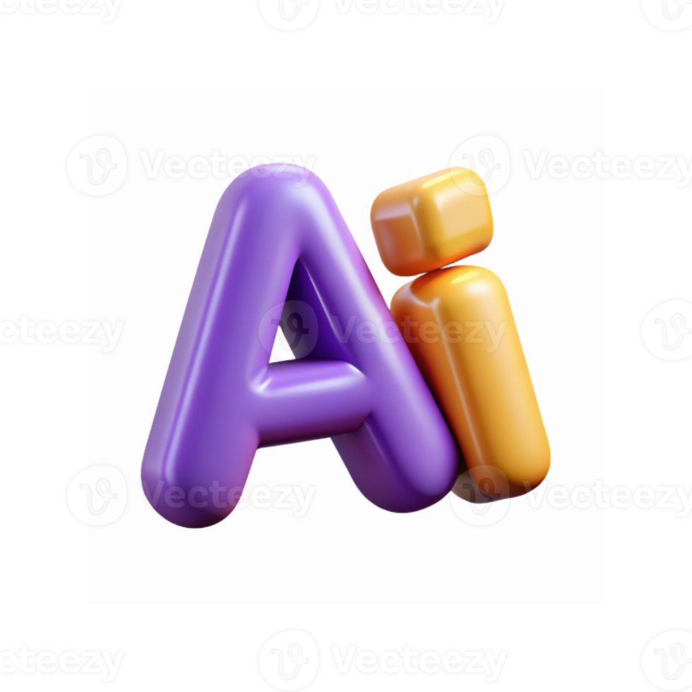 Purple And Yellow 3d Glossy AI Letters Design For Technology Innovation Digital Branding png
