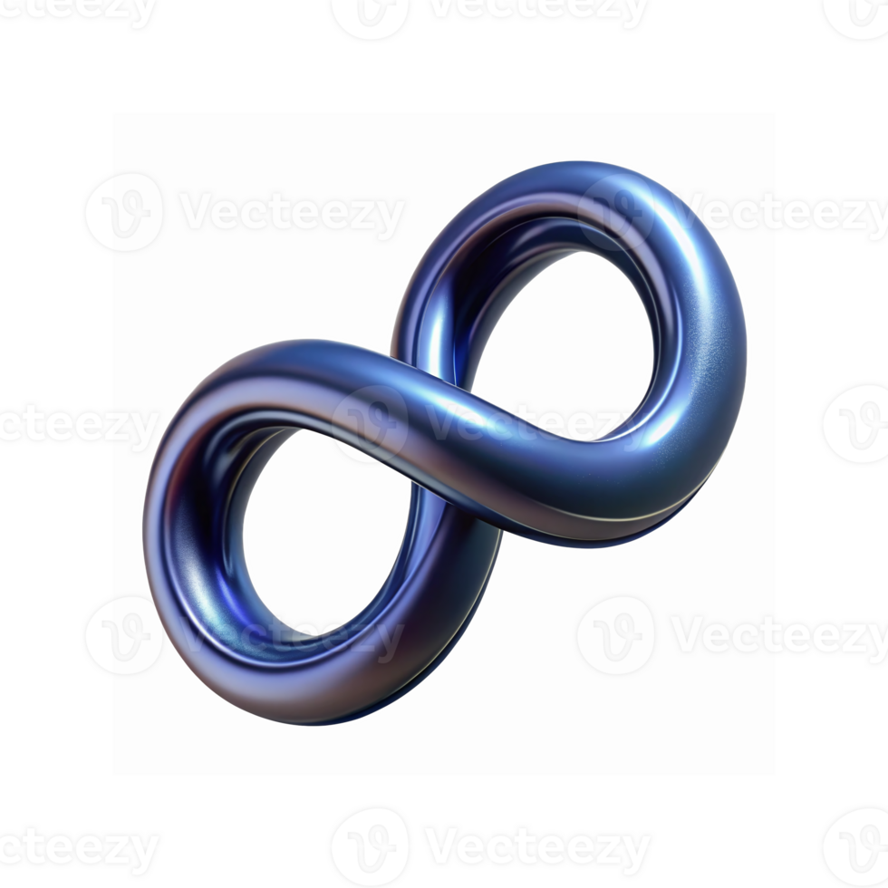 Shiny Metallic Blue Infinity Symbol Spiral with Smooth Curves on Transparent Background Representation png