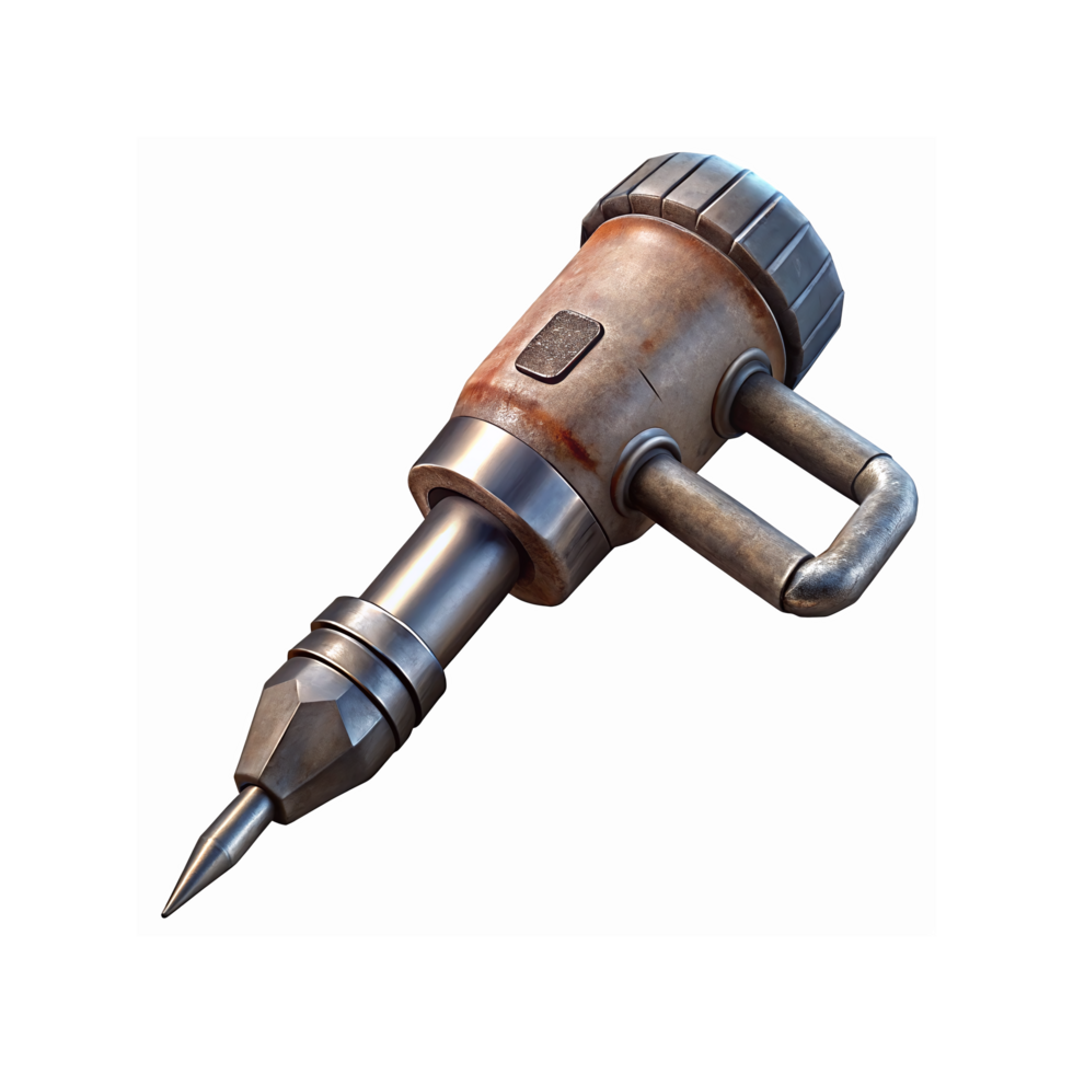 Rustic Metallic Power Drill with Pointed Tip Industrial Tool Design Isolated on Transparent Background png