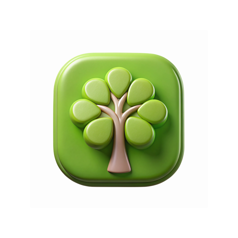 Glossy Green App Icon with Cartoon Tree Representing Nature and Eco-Friendly Concepts png