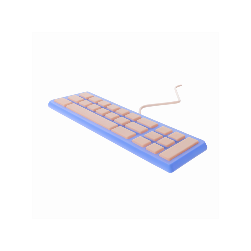 Minimalist Light Blue Keyboard with Beige Keys and Curved Wire on Transparent Background for Tech Design png