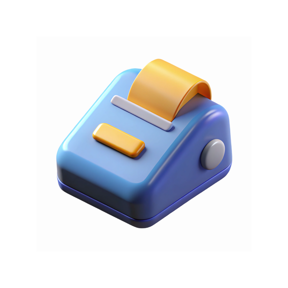 3D Illustration of Blue and Yellow Receipt Printer for Technology and Business Applications png