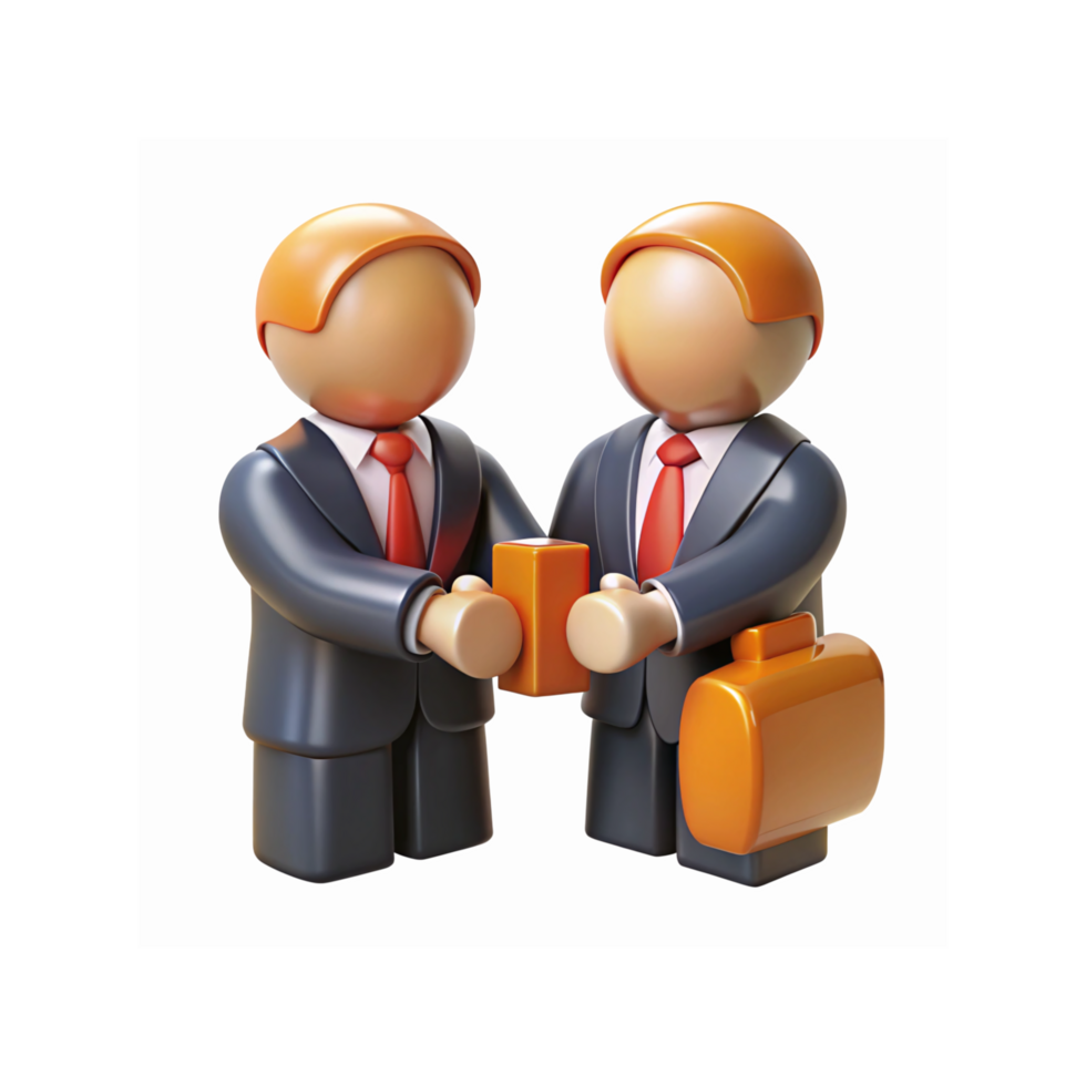 Two Business Figures Exchanging Gift in Suits with Briefcase and Red Ties on Transparent Background png