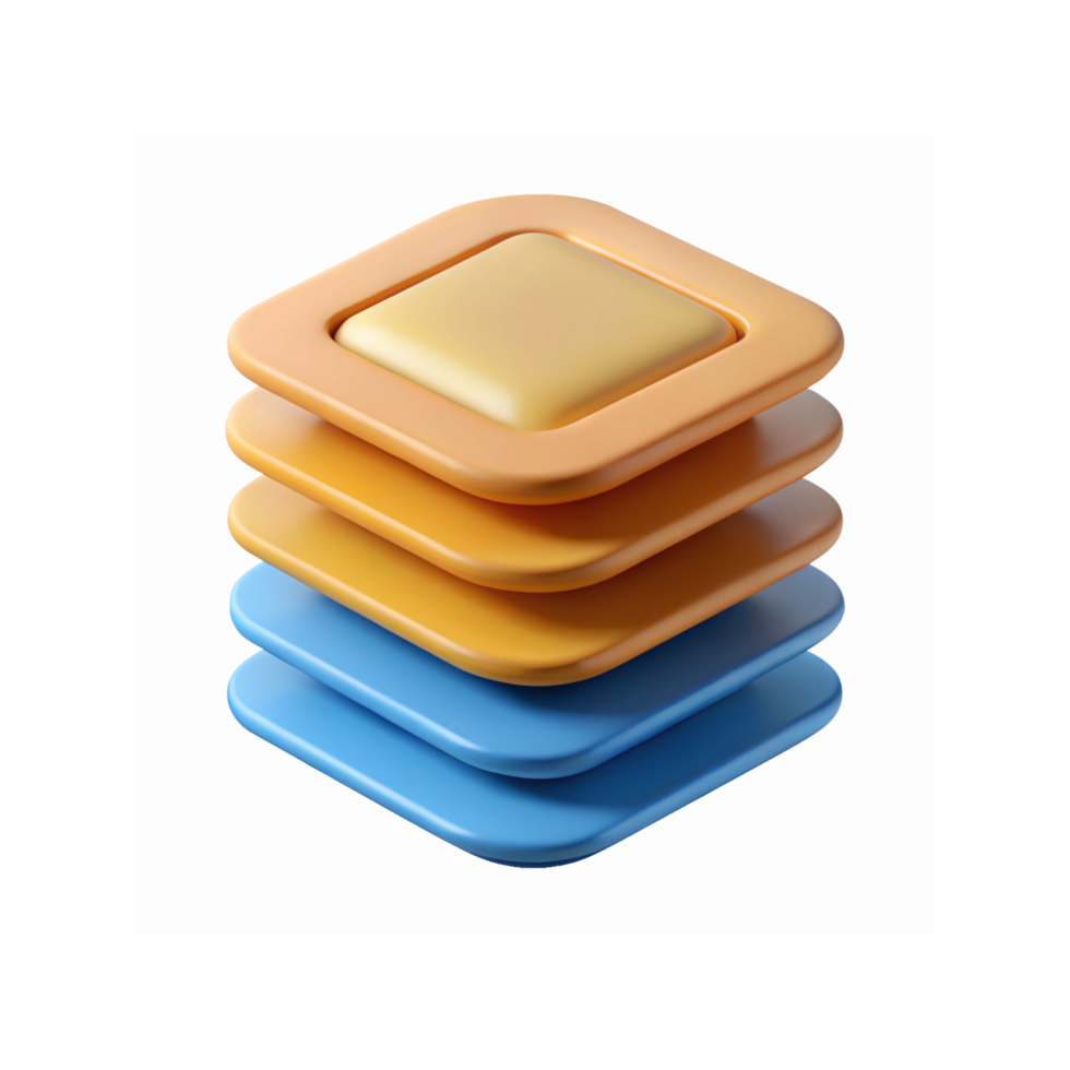 Colorful Stacked 3D Square Layers Blue Orange and Yellow Modern Minimal Abstract Geometric Design png