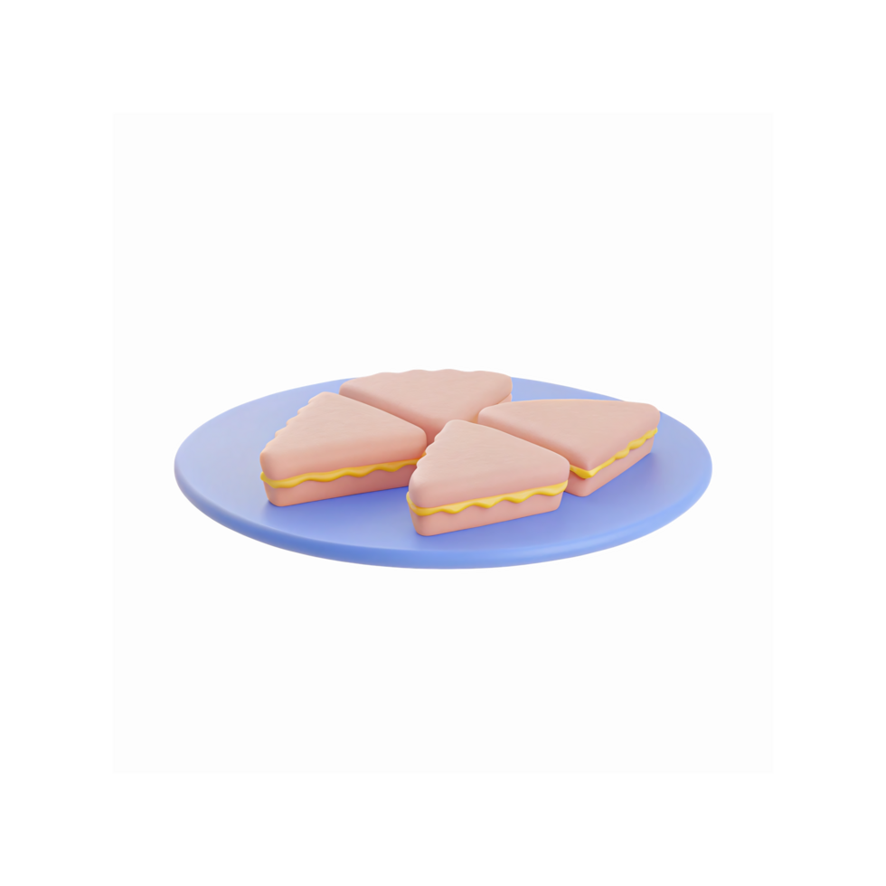 Triangle Pink Cream Sandwich Cookies on Blue Plate with Transparent Background for Food Design png