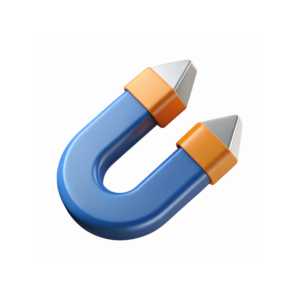 Bright Blue Horseshoe Magnet with Orange Bands and Silver Poles on Transparent Background for Science Concepts png