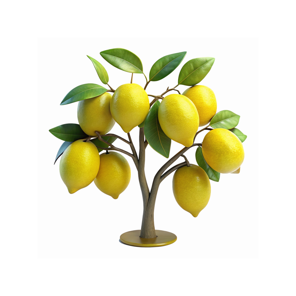 Bright Yellow Lemons Growing on Miniature Lemon Tree with Green Leaves and Brown Trunk png