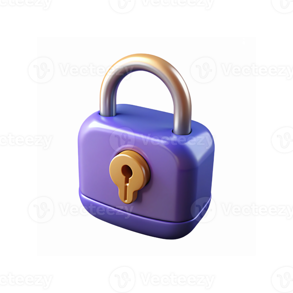 Purple Padlock with Gold Keyhole Symbolizing Security and Privacy on Transparent Background png